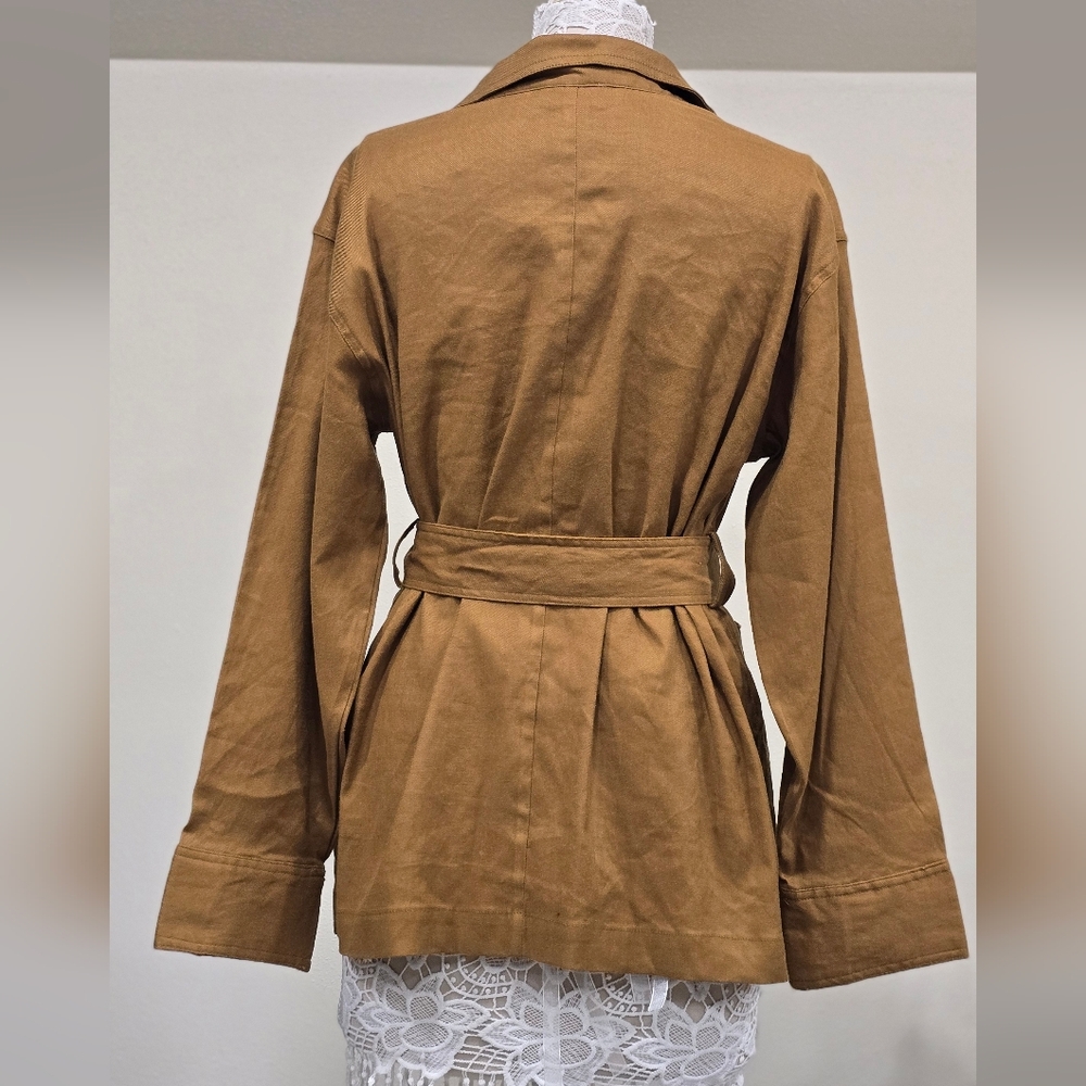Halston Linen Blend Button Down Belted Shacket Sz L - Picture 3 of 12